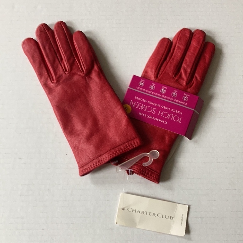 Nwt CHARTER CLUB red 100% leather touch screen gloves SMALL - Picture 2 of 7